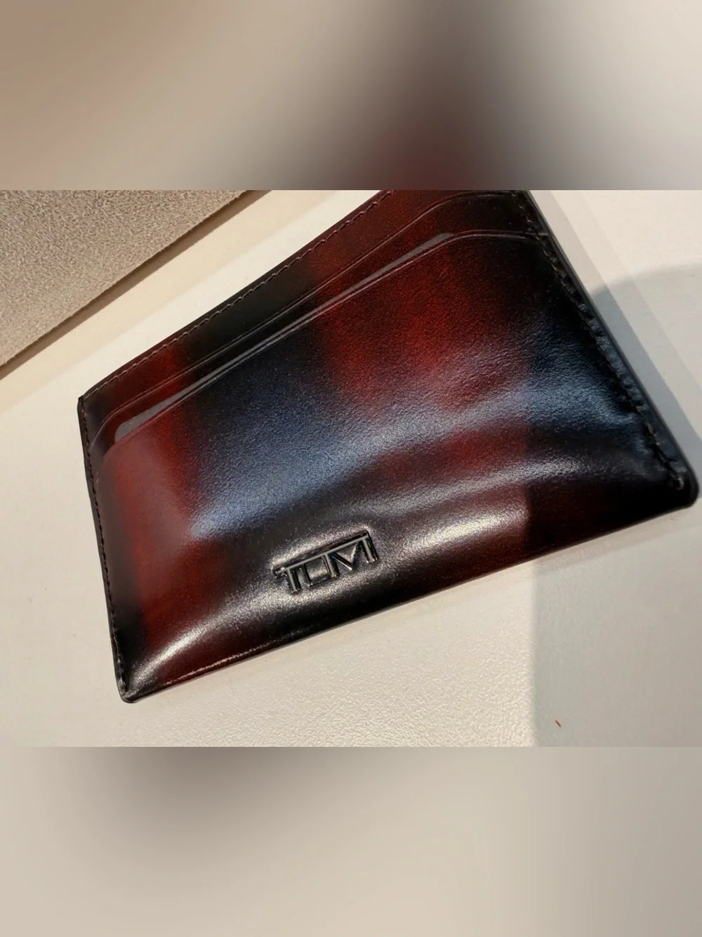 NEW Tumi Nassau 100% Leather Slim Card Case Wallet - BURNISHED WINE OMBRE